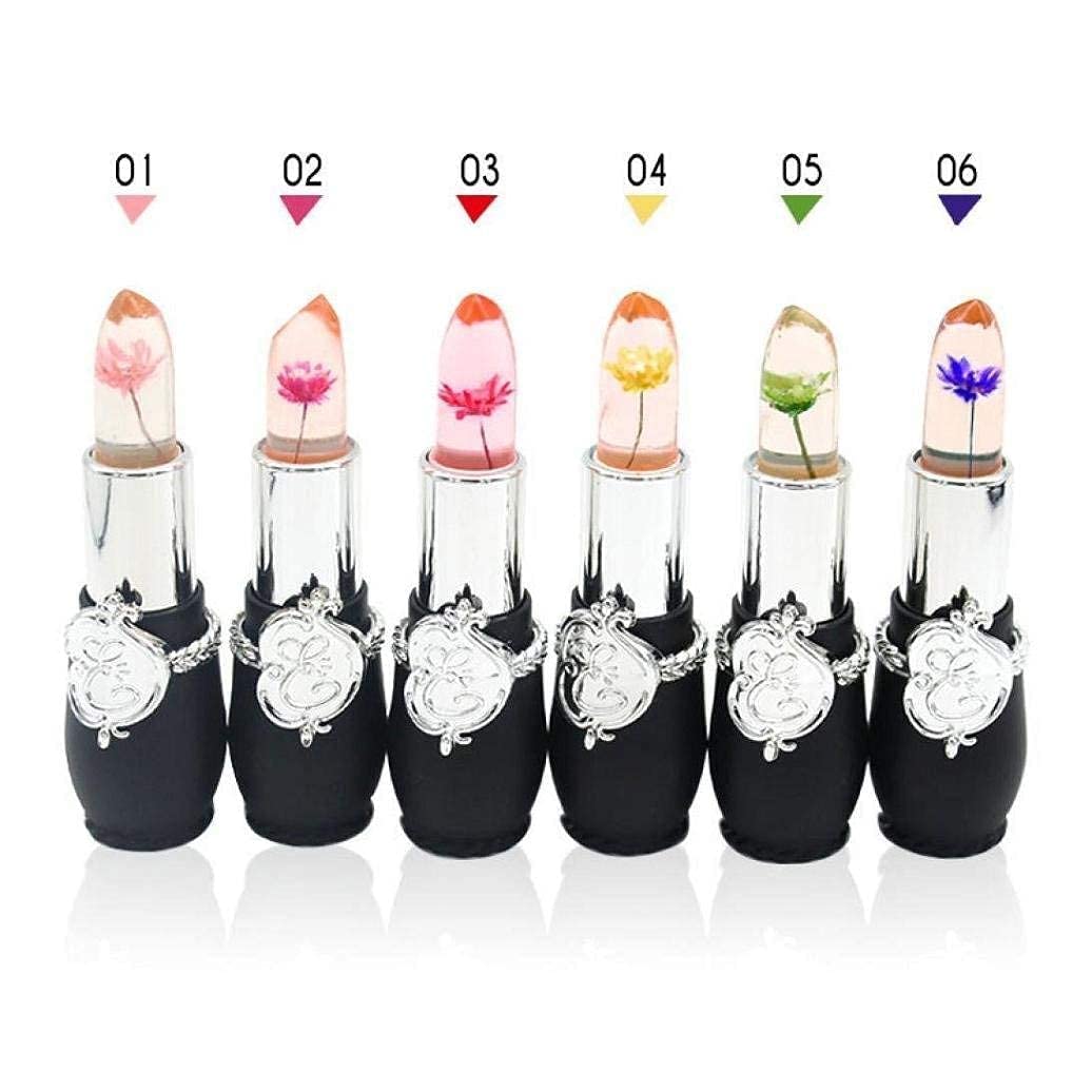 RanRui Paquete de 6 lápices labiales Crystal Flower Jaly, bálsamo labial nutritivo de larga duración, hidratante para labios, cambio de color,