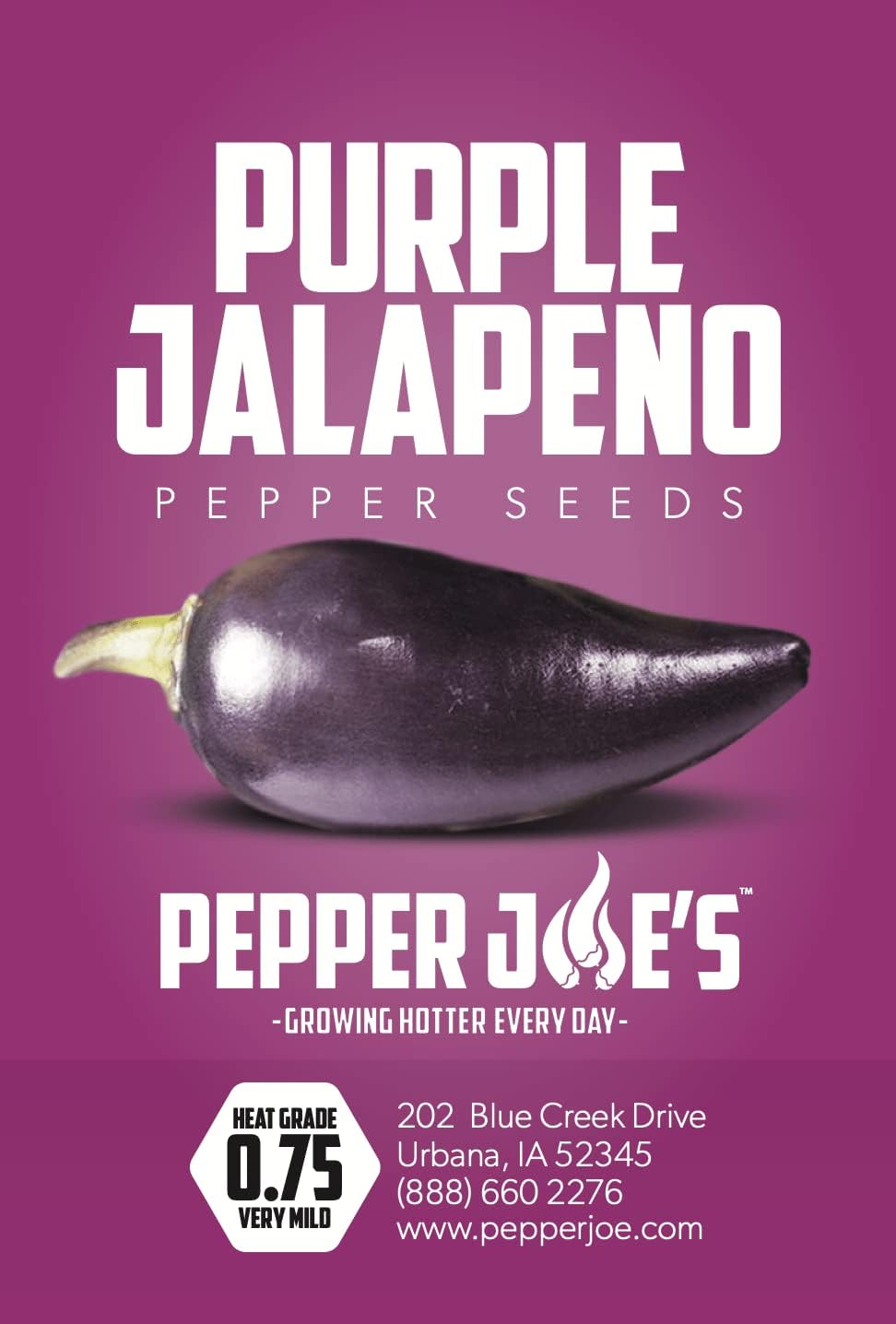 Pepper Joe’s Semillas de pimiento jalapeño morado  Paquete de 10 semillas de pimiento picante suave raras  Cultivadas en Estados Unidos  Semillas de
