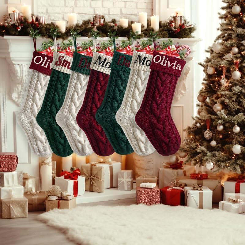 Takezuaa Medias de Navidad personalizadas con nombre personalizado de 18 pulgadas, medias de Navidad grandes de punto para chimenea, calcetines de