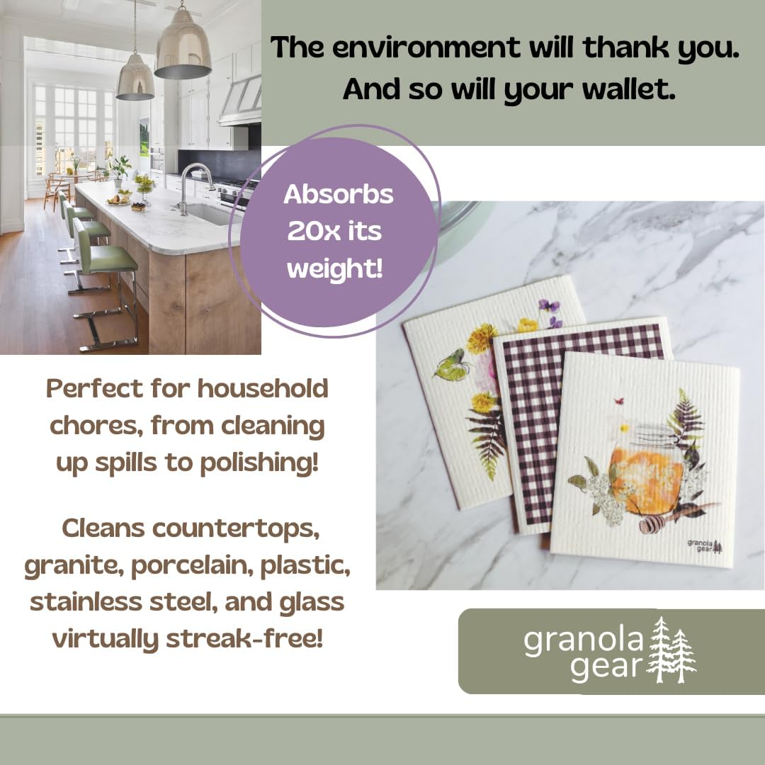 Paños de cocina suecos para cocina, paquete de 6 toallas de papel reutilizables, ecológicas, compostables, biodegradables, esponjas lavables,