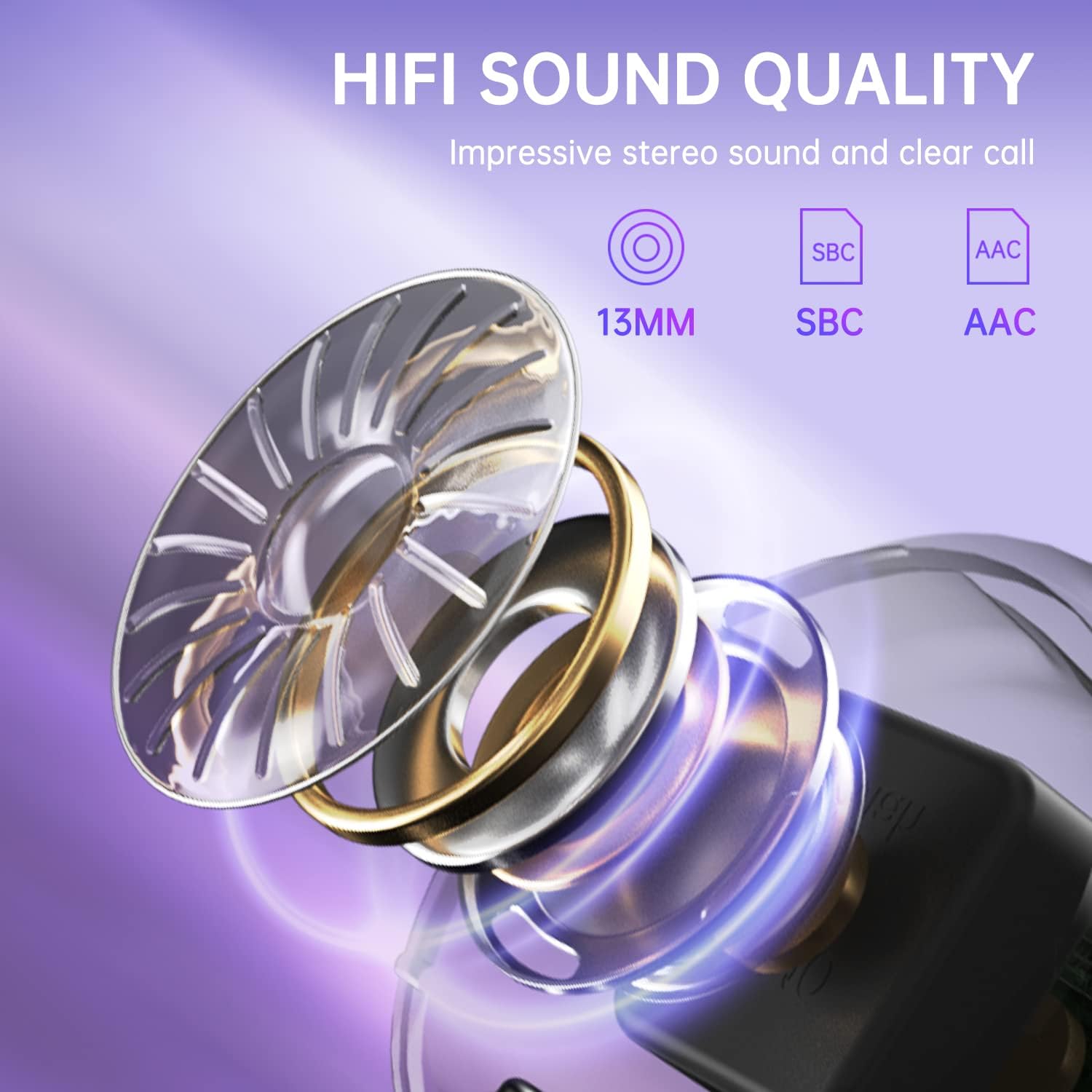 Auriculares inalámbricos Bluetooth 5.3 con graves profundos, estéreo de alta fidelidad, con 4 micrófonos, cancelación de ruido, IPX5, impermeables,