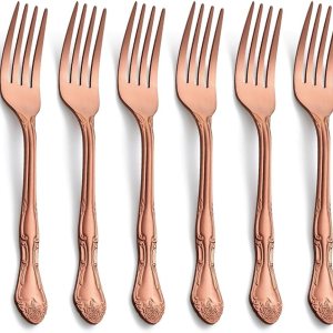 Tenedores de postre de oro rosa mate, tenedores de acero inoxidable con acabado satinado, juego de 6 tenedores para ensalada, diseño de patrón rosa, Tenedores de postre de oro rosa mate, tenedores de acero inoxidable con acabado satinado, juego de 6 tenedores para ensalada, diseño de patrón rosa,