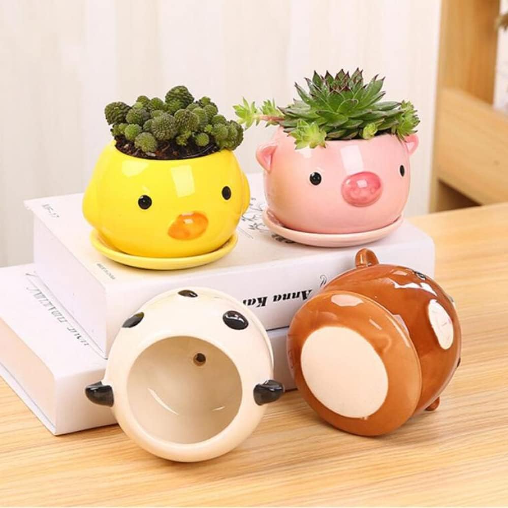 Macetas de cerámica con forma de animal lindo cactus suculento con bandeja (planta no incluida) (pequeño, pato)