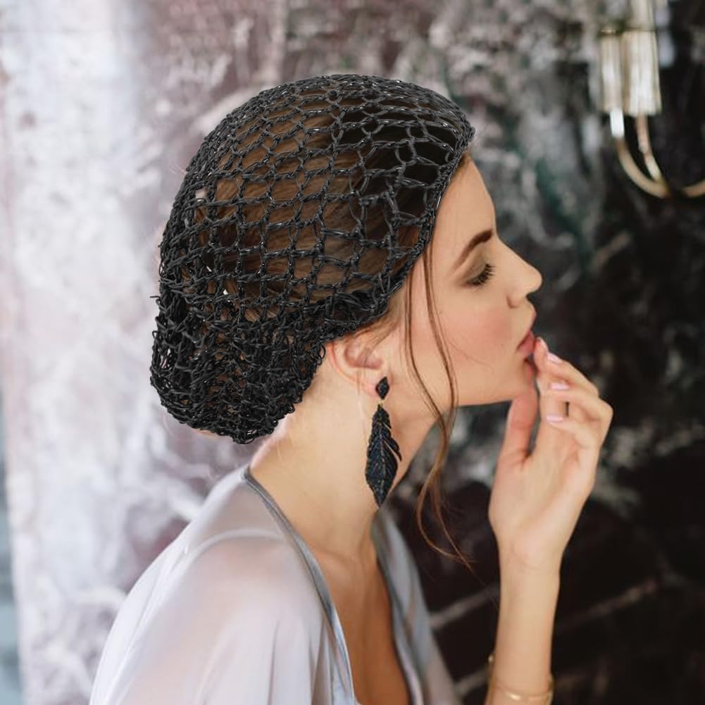 homfanseec 4 redes de malla para el cabello para mujeres que duermen, red de pelo de ganchillo de punto de rayón suave, adorno para cubrir el