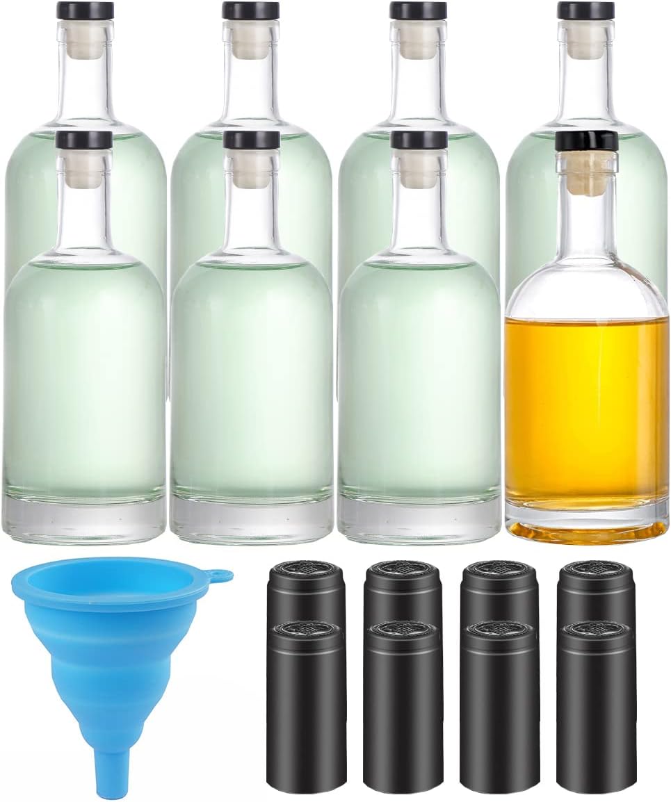 Danmu Paquete de 8 botellas de vidrio, botellas de vidrio de 12.6 onzas con corcho, botellas de vidrio con tapas, botellas de vino, botellas de