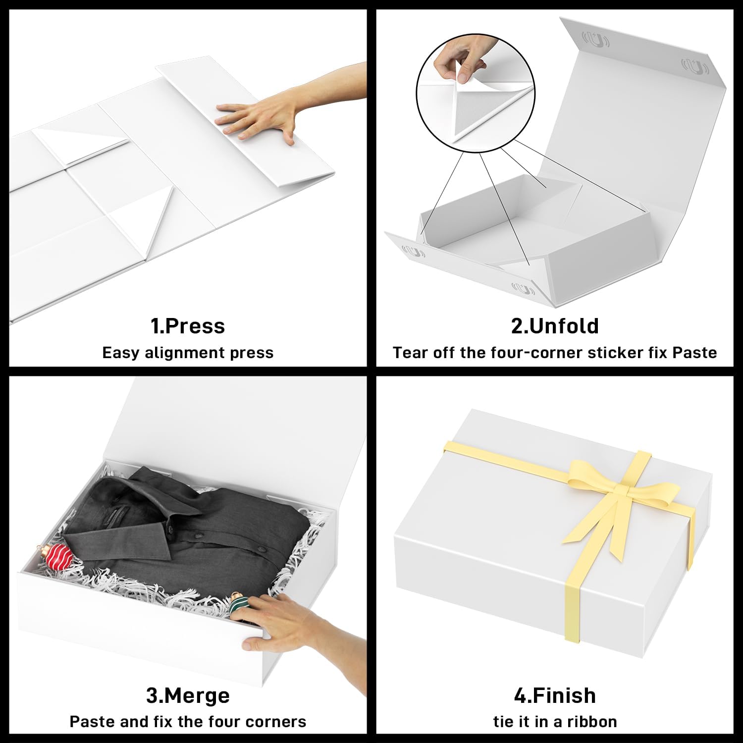 PSHVYM Cajas de regalo con tapas, 11.5 x 7.8 x 3 pulgadas, caja de regalo blanca para regalos, cierre magnético para camisetas, guantes, bufandas,