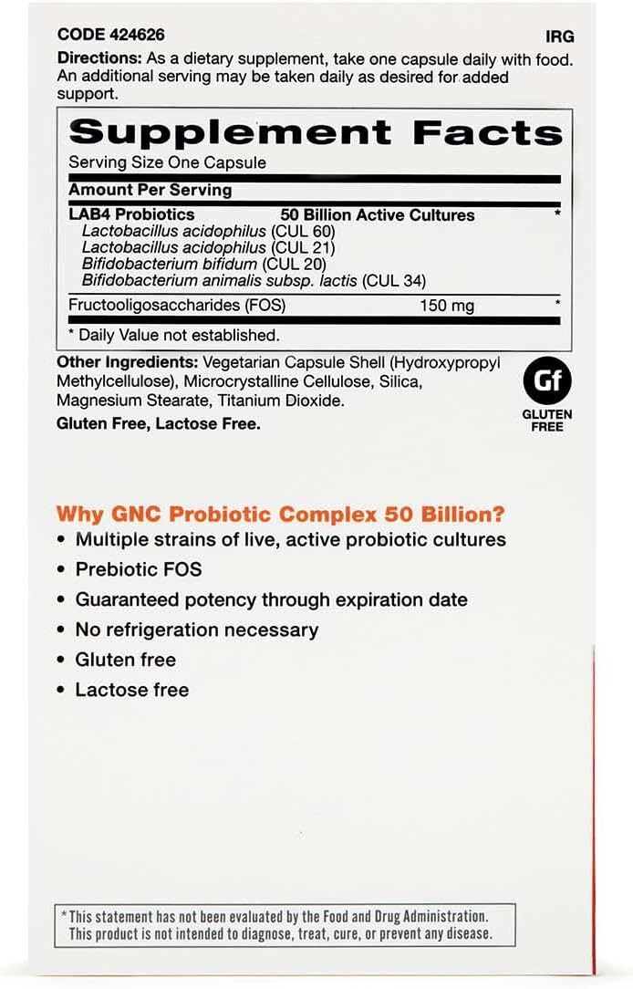 GNC Probiotic Complex Daily Need with 50 Billion CFUs Clinically Studied Multi-Strain Supports Digestive and Immune Health Vegetarian 30 Capsules - Imagen 3