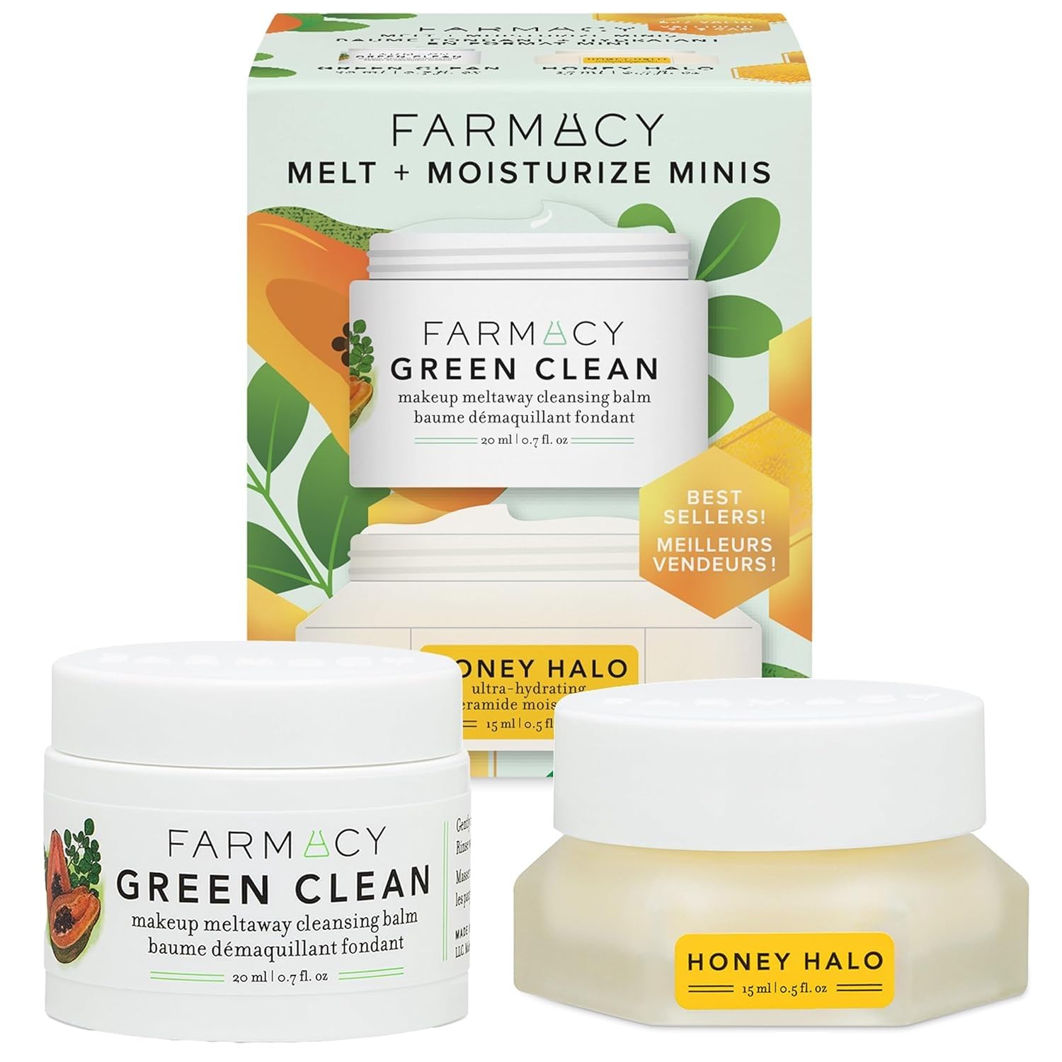 Farmacy Melt + Moisturize Minis Duo  Green Clean Bálsamo limpiador de maquillaje y miel Halo Ceramida hidratante facial  La rutina perfecta para