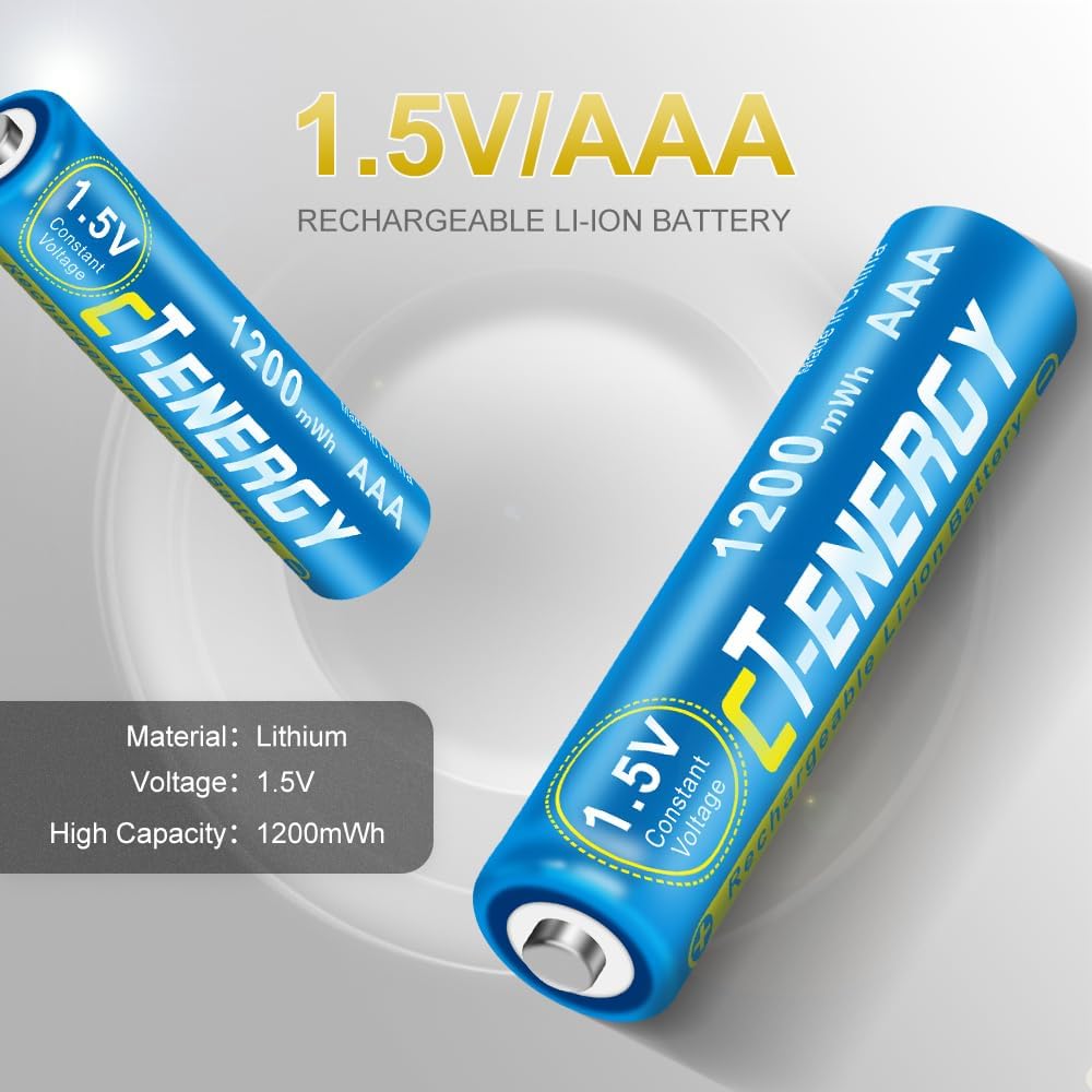 Cargador de batería inteligente LCD con pilas AAA recargables, paquete de 4, batería triple AAA recargable de litio de 1.5 V, 1200 mWh, recargable