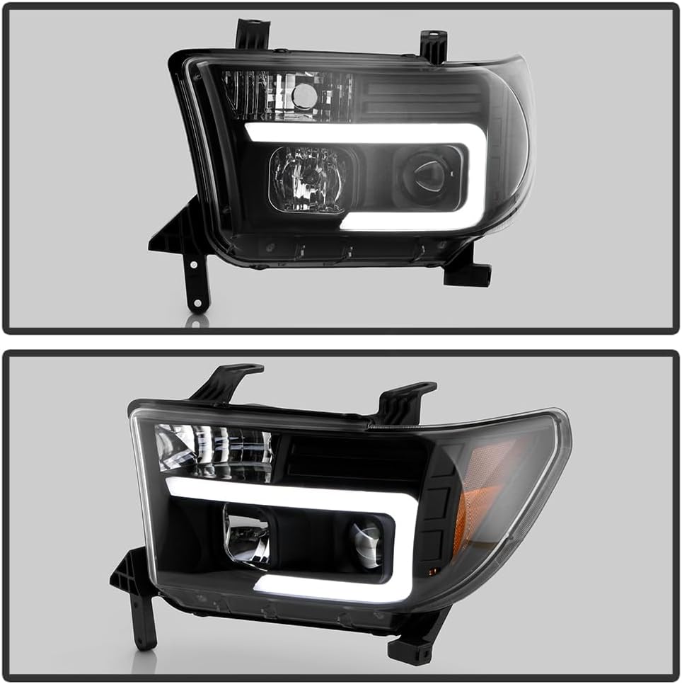 ACANII – Para 2007-2013 Toyota Tundra 08-17 Sequoia Pickup Negro LED Tubo Proyector Faros Faros Par Izquierdo+Derecho