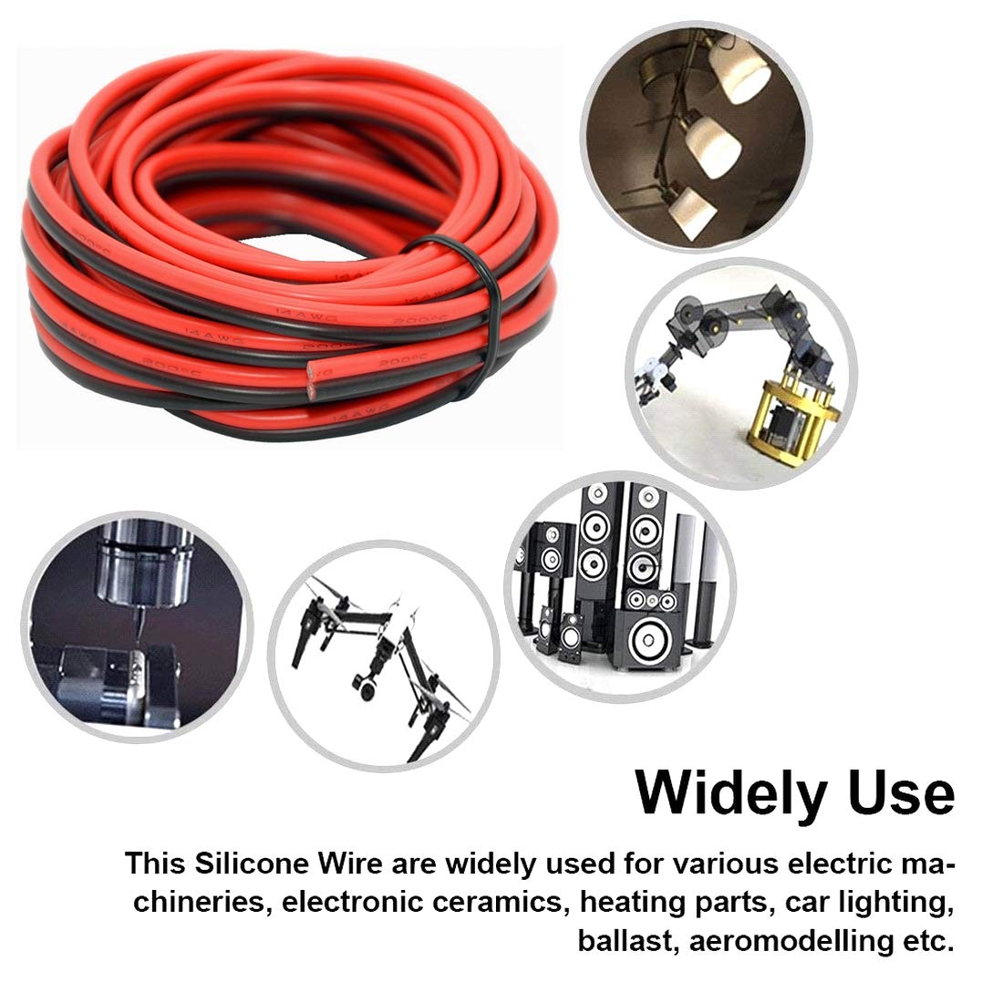 Alambres eléctricos de silicona de 14 AWG de 30 pies 15 pies negro y 15 pies rojo 2 conductores de alambre paralelo alambre de cobre estañado suave