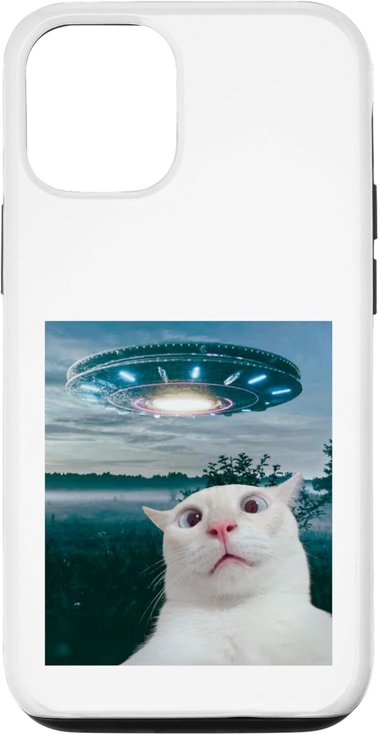 iPhone 14 Pro Funny selfie Cat With Alien UFO Funny Cats Lover Case