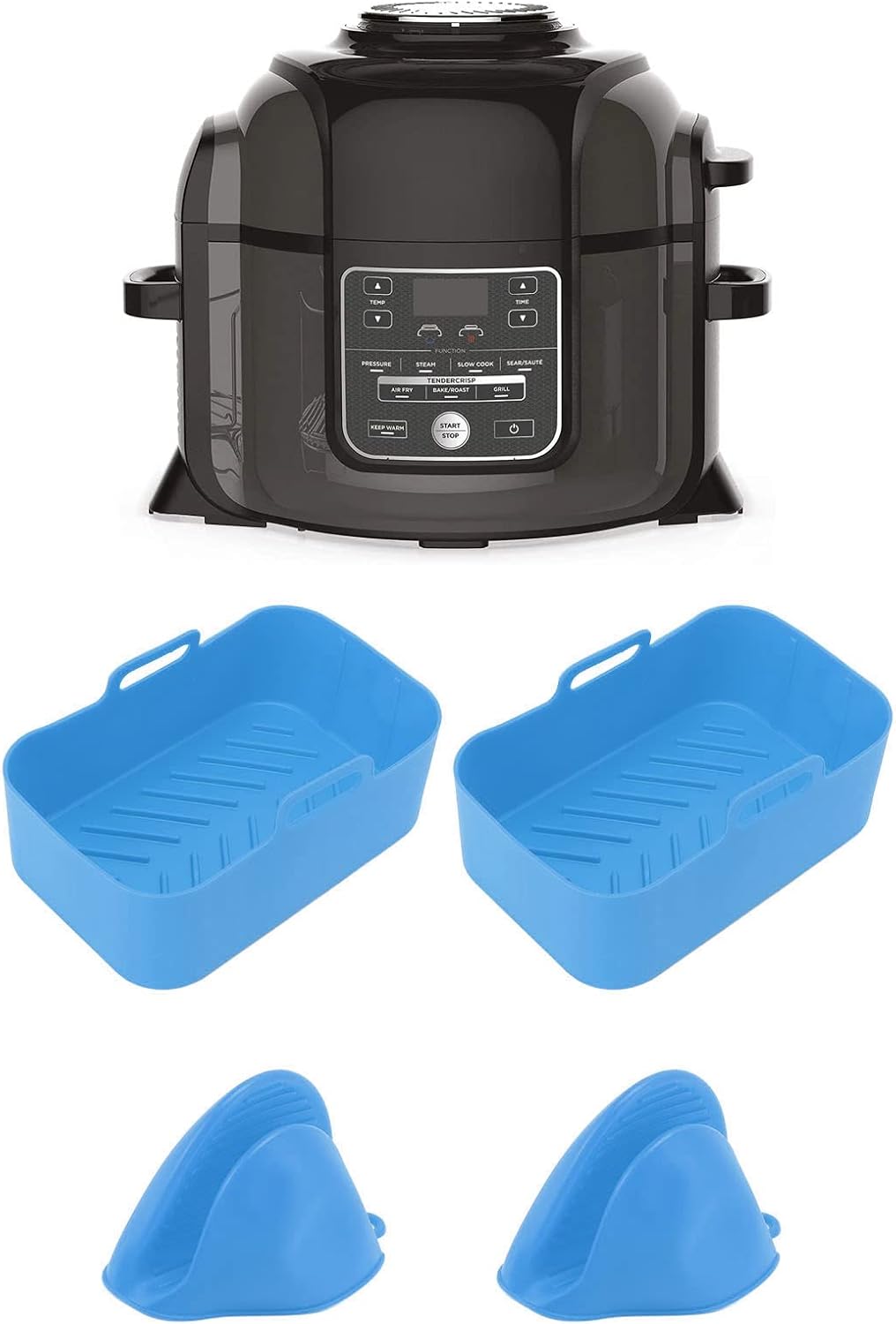 Juego de 2 ollas de silicona para freidora y clip de mano, olla de silicona rectangular resistente al calor, forros de silicona para freidora de