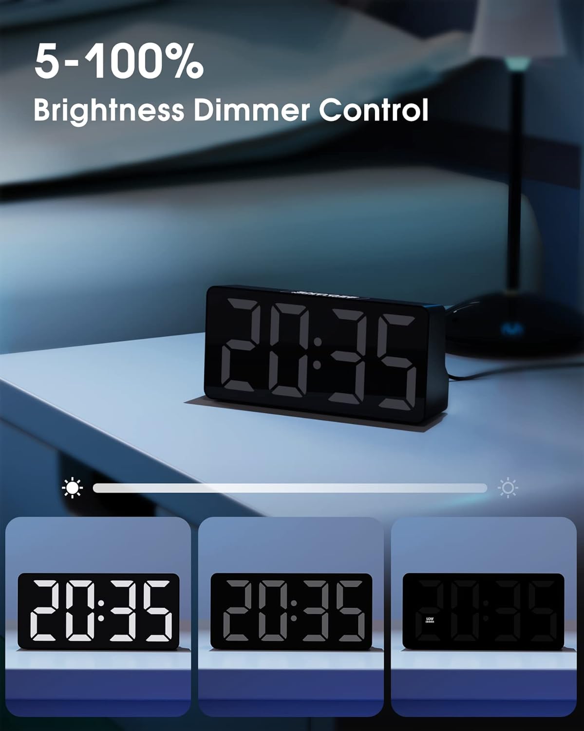 Mesqool Reloj dinámico RGB con pantalla grande, números grandes y llamativos, reloj despertador súper fuerte para dormitorio, personas que duermen