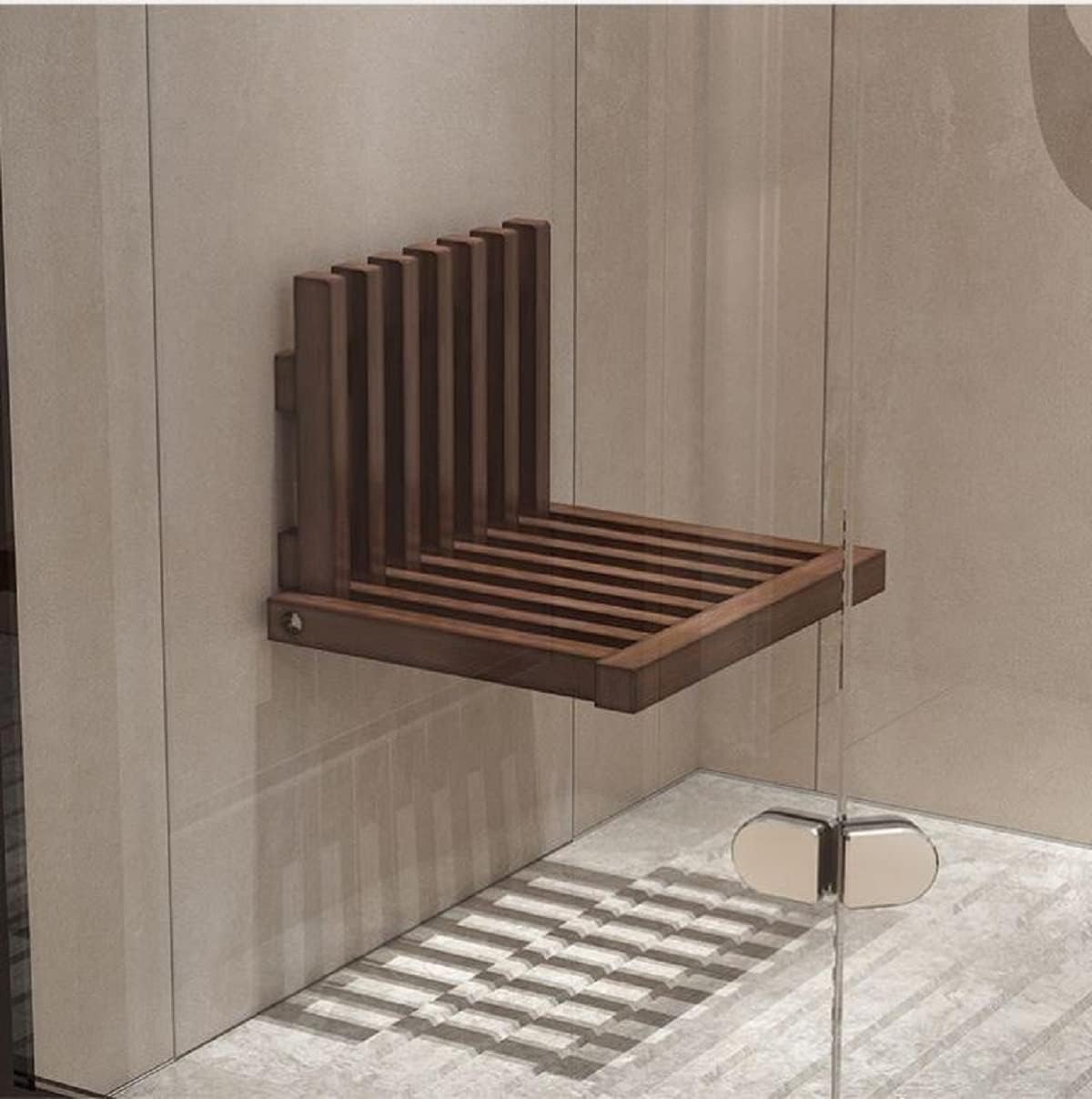 Gdrasuya10 Banco de ducha plegable montado en la pared, taburete plegable para silla de ducha de baño de madera maciza, estante para zapatos,