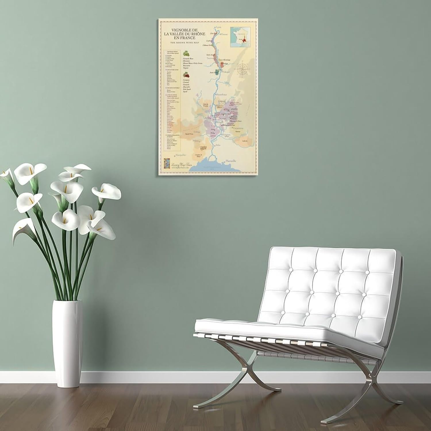 BETSON Póster de Francia, mapa del valle del Ródano septentrional, mapa de regiones vinícolas, póster en lienzo para decoración de pared, pintura