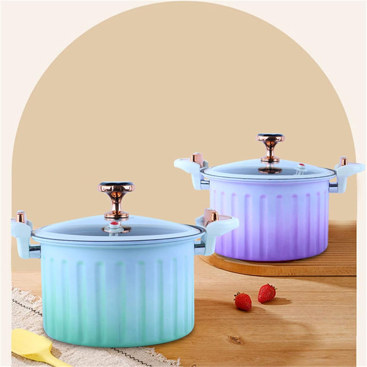 Olla a presión de 8 litros, sartenes micro braiser, olla de presión antiadherente con revestimiento de esmalte, con tapa, sello de silicona, válvula