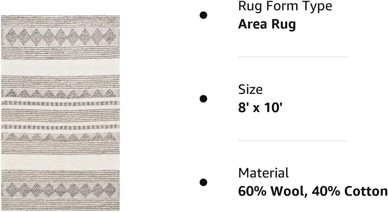 SAFAVIEH Natura Collection – Alfombra de área de 8 x 10 pies, gris y marfil, hecha a mano de lana tribal marroquí y algodón, ideal para zonas de