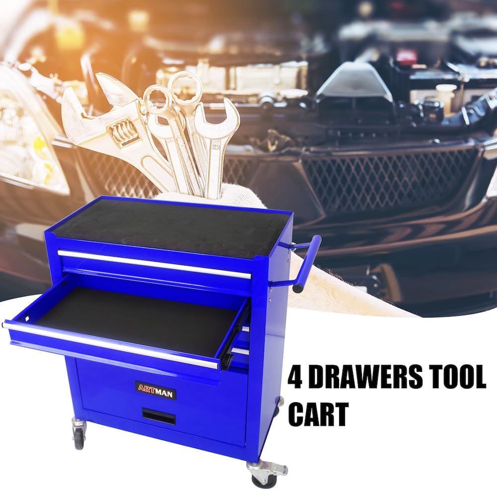 Carrito de herramientas con ruedas y cajones mecánicos, caja de herramientas resistente con cerradura, carrito de herramientas multifuncional (4