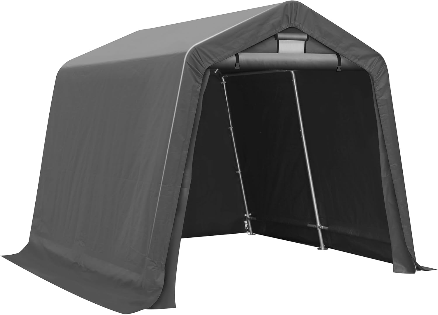 Cobertizo de almacenamiento exterior de 8 x 8 pies, garaje portátil con puerta enrollable con cremallera y ventana de ventilación, tienda de campaña