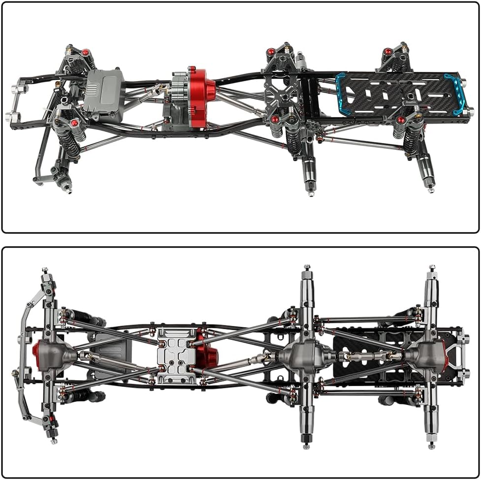 Juego de marcos de chasis de 17.717 in de distancia entre ejes de 6 x 6 con transmisión frontal, medio trasero, eje completo para 110 RC Crawler Car