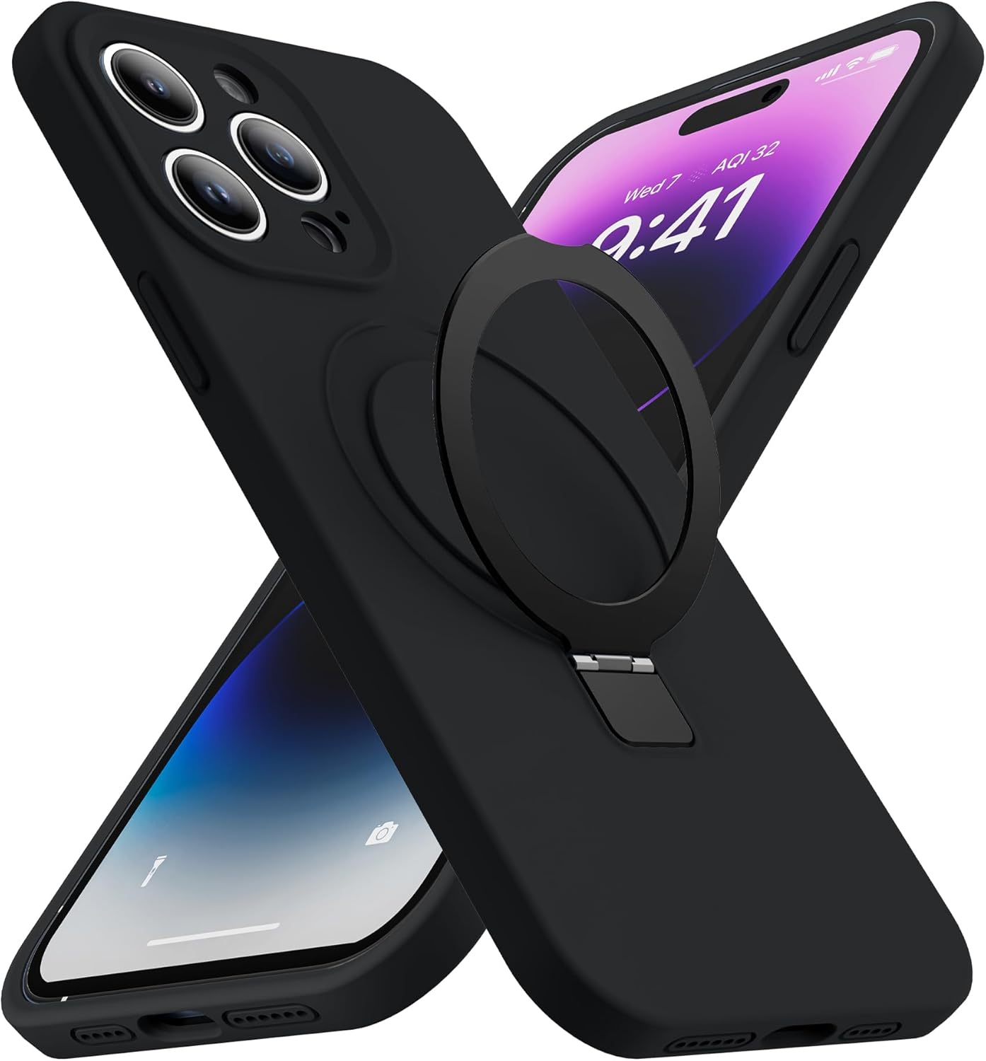 Funda de silicona para iPhone 13 Pro con soporte de anillo magnético, iPhone 13 Pro de 6.1 pulgadas para mujeres y hombres compatible con MagSafe