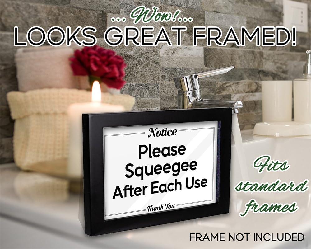 Airbnb Essentials for Hosts Bathroom Signs – 4″x6″ Acrylic Sign wMounting Tape – Please Squeegee After Each Use Bathroom Sign Rental Home