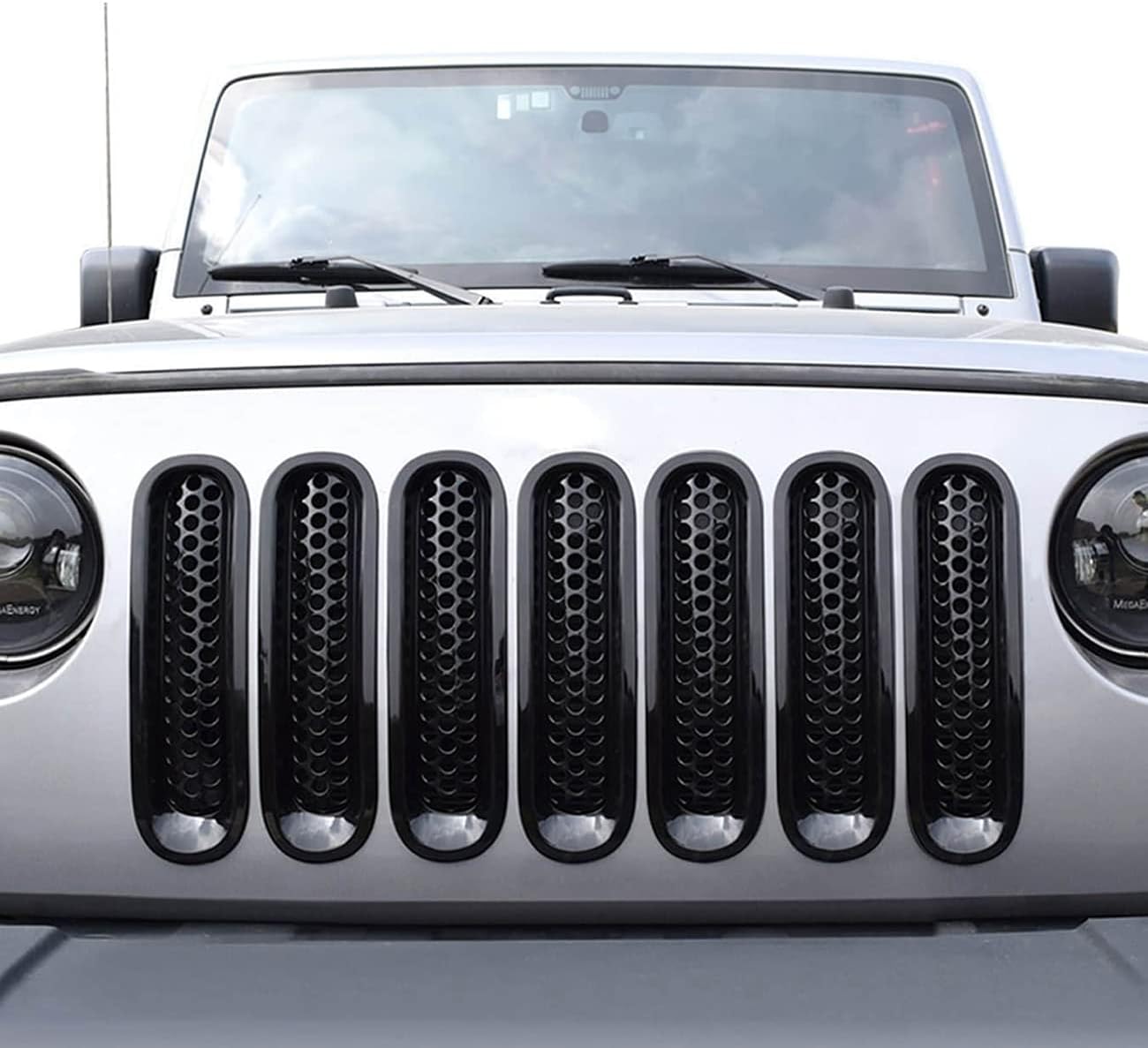 Protector de malla de rejilla frontal negro mate para JK Wrangler y Wrangler Unlimited 2007-2015, insertos de parrilla mejorados, 7 piezas