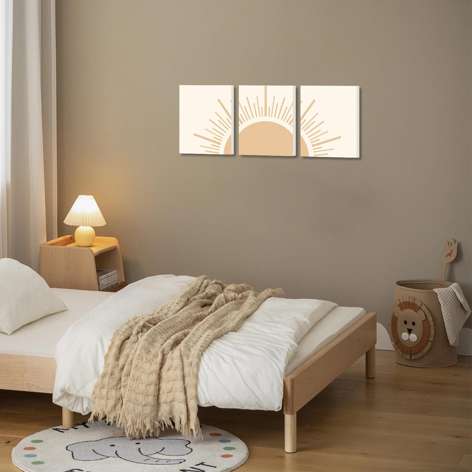 HPNIUB Decoración bohemia para pared, diseño de línea natural Yello Sun Rising on the Horizon, juego de 3 piezas (8 x 10 pulgadas, enmarcado),