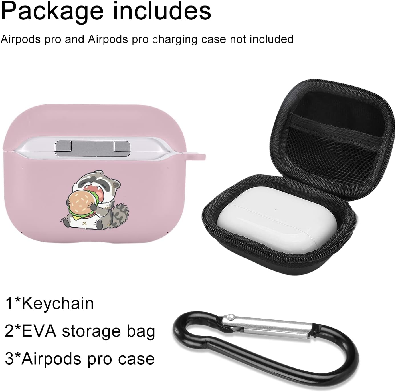 JOYLAND Cute Eat Raccoon Funda compatible con Airpods Pro Pink Soft TPU, soporta carga inalámbrica a prueba de golpes, funda protectora para Airpods
