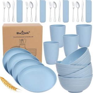Juego de vajilla de paja de trigo de 28 piezas para 4, juegos de platos y cuencos de paja de trigo de cocina, vajilla para dormitorio universitario Juego de vajilla de paja de trigo de 28 piezas para 4, juegos de platos y cuencos de paja de trigo de cocina, vajilla para dormitorio universitario