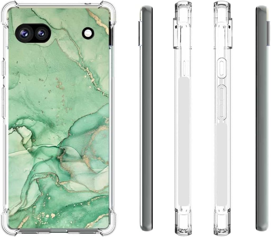 Compatible con Google Pixel 6A, funda de mármol verde y dorado abstracto para Google Case Girls Women, funda de carga inalámbrica elegante de TPU