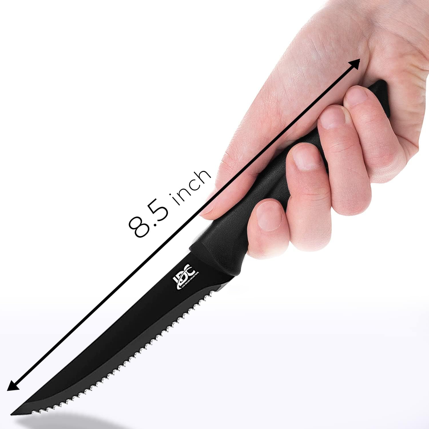 LUX Décor – Juego de 8 cuchillos para carne, elegantes cuchillos dentados negros ultra afilados, aptos para lavavajillas, juego de cuchillos para