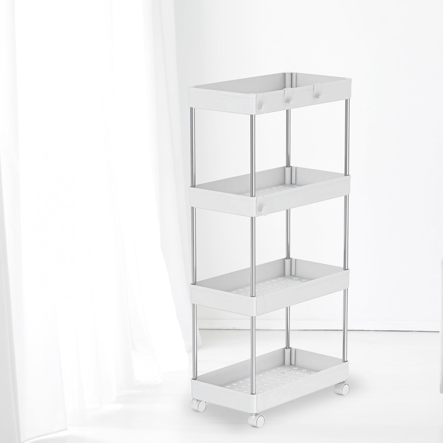 Minmallfe – Carrito rodante de 4 niveles con ruedas, carrito de almacenamiento rodante como carrito de aperitivos, carrito de utilidad, estante de