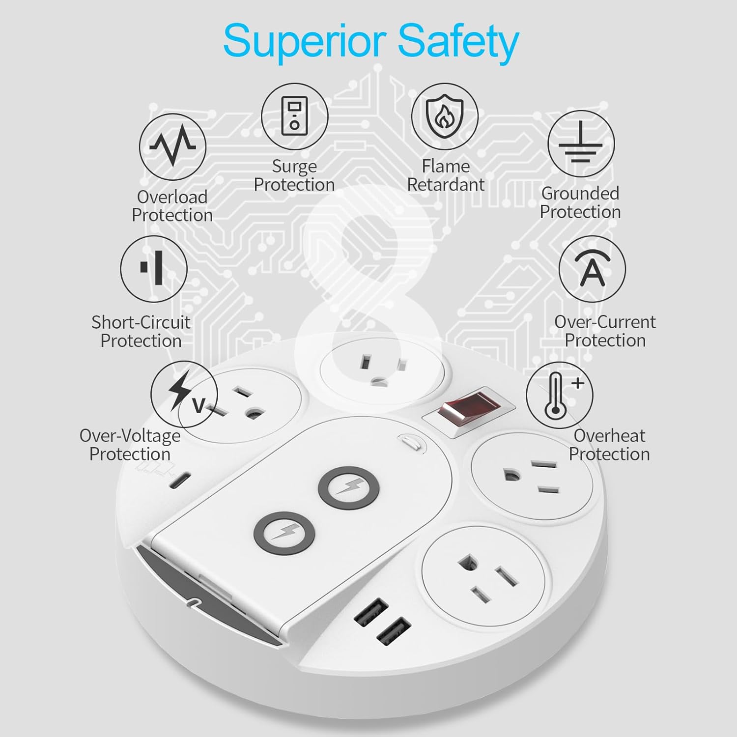 KingTSYU – Regleta protectora de sobretensiones, cable de extensión de regleta de alimentación con puertos USB C, 4 tomas de corriente y cargador
