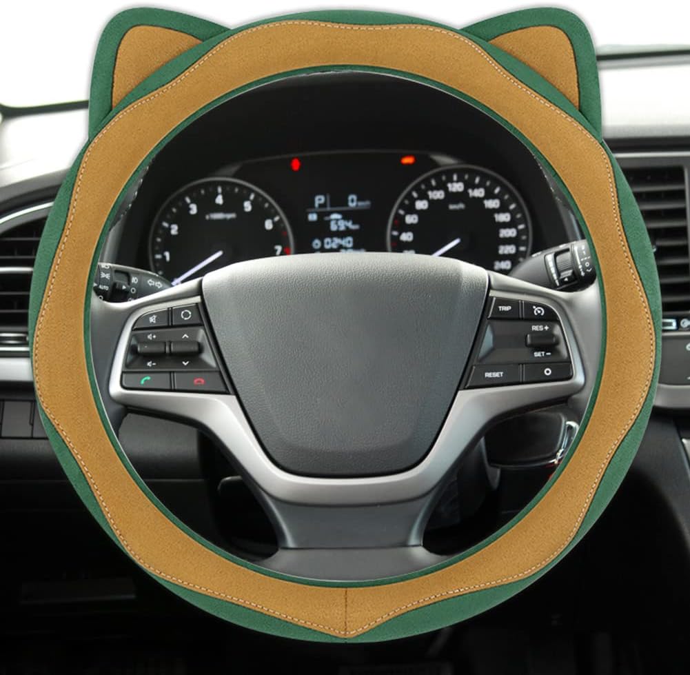 Funda de gamuza para volante de automóvil, con orejas de gato, funda protectora antideslizante para volante de automóvil, protector universal de 15