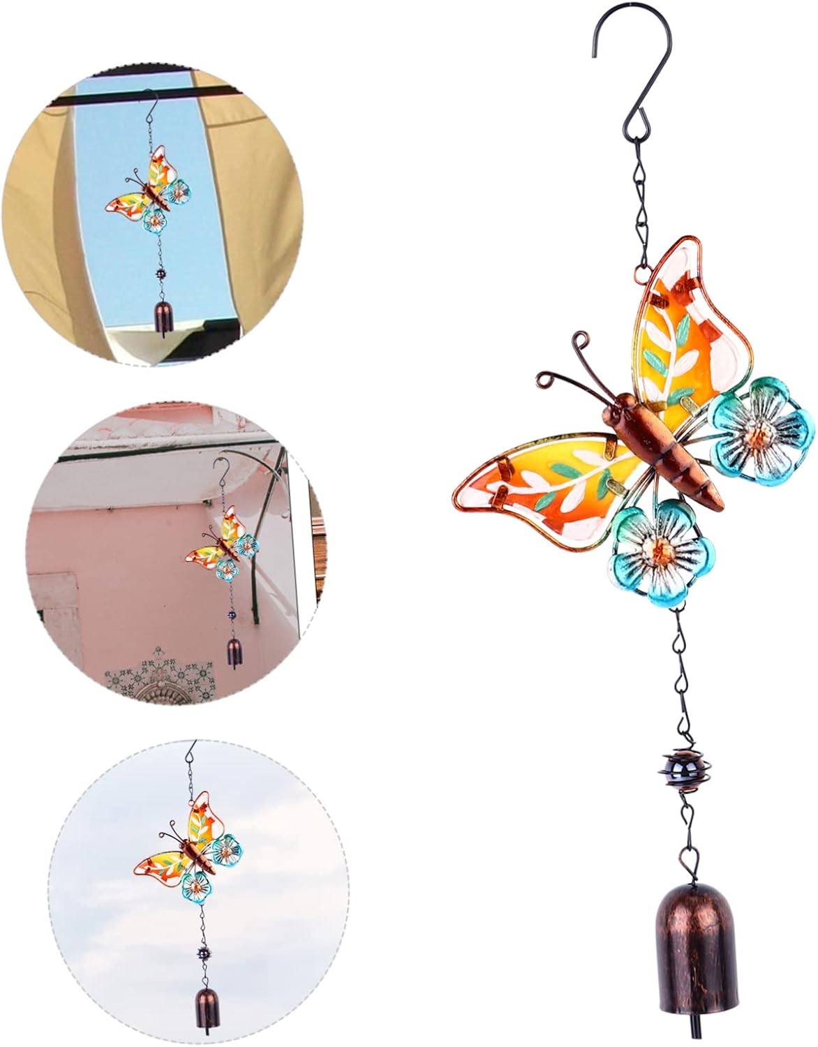 Campanillas de viento de mariposa pintadas, escultura de mariposa, campanas de viento decorativas, campanas de viento, campanillas de viento de