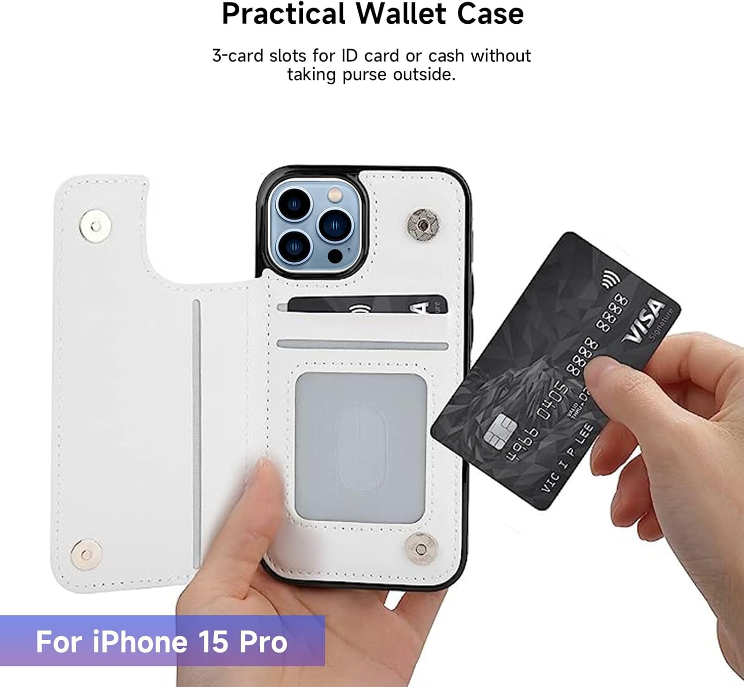 DAFEI Stylish Wallet Case for iPhone 15 Pro with Cat Print-aa248 Design – Premium Protection and Functionality Sleek Design Kickstand Feature