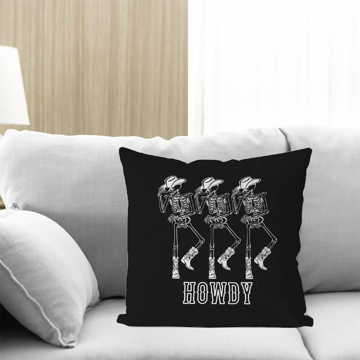 Funda de almohada retro de esqueleto Howdy de 18 x 18 pulgadas, funda de almohada de esqueleto bailarín vintage, decoración del hogar, funda de