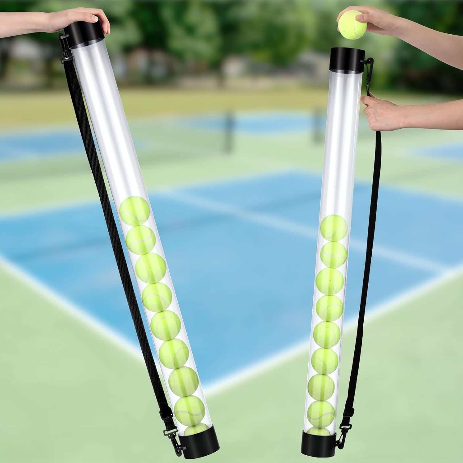 2 piezas de tubo de recogida de pelota de tenis con correa para el hombro, coleccionista de pelotas de tenis, soporte para pelota de tenis, 15