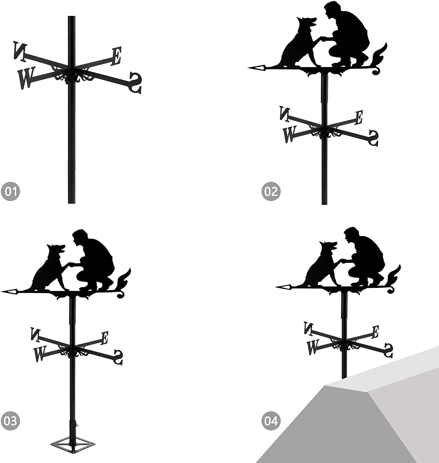 Exquisita veleta meteorológica, indicadores de dirección del viento de veleta, diseño hueco tallado, acero inoxidable, metal negro, herramienta de