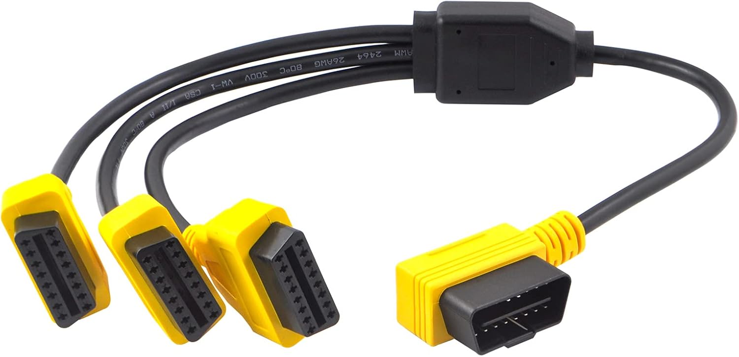 Cable divisor OBD2 de 1.6 pies19.7 in, Cable de extensión OBD-II de 3 vías, Divisor OBD completo de 16 pines 1 a 3 hembra Y Cable Adaptador de cable