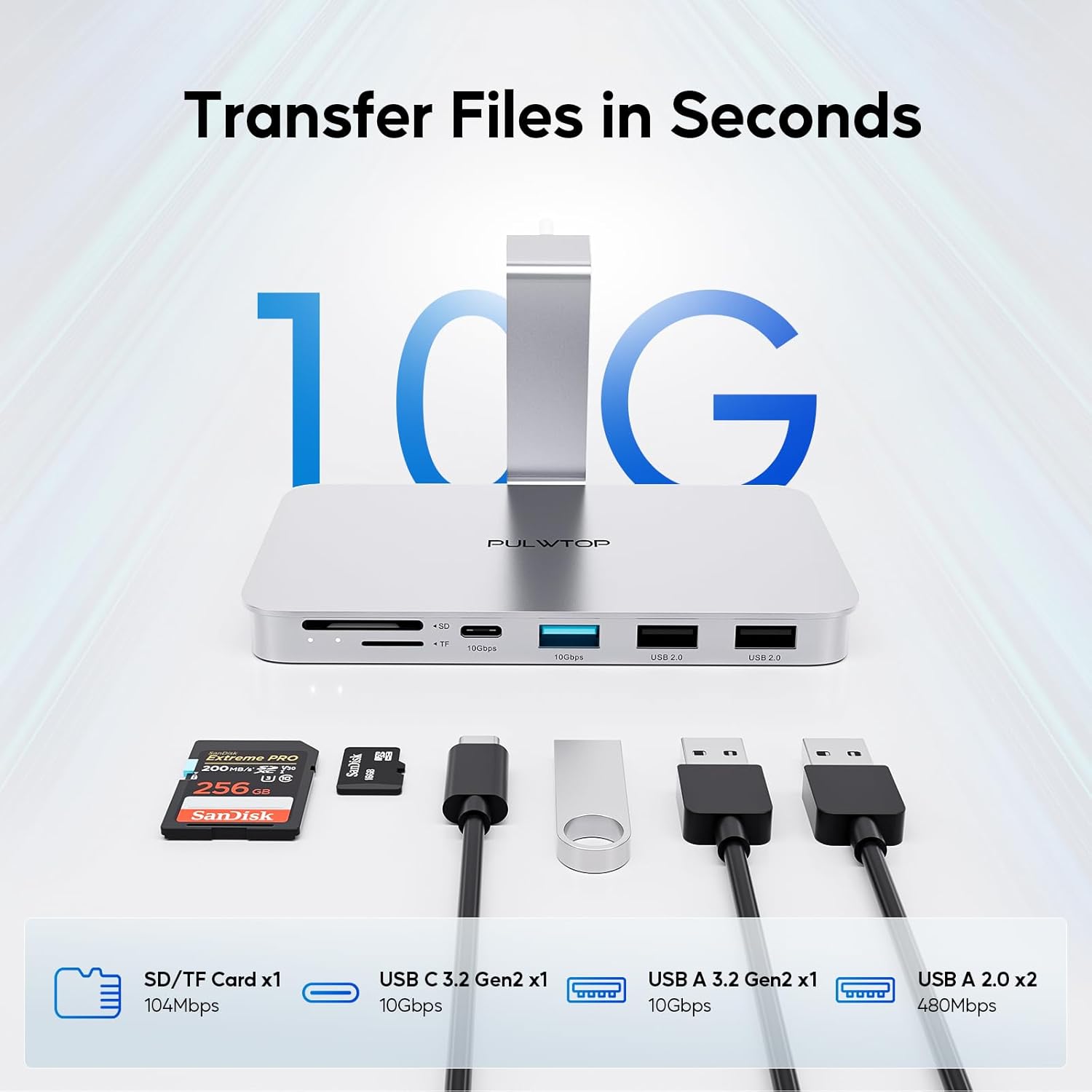 Accesorios iMac para iMac 20212023, PULWTOP USB C Hub para iMac compatible con SSD SATA NVMe de 10 Gbps con USB AC 10Gbps, iMac Hub para M1M3, 2 USB