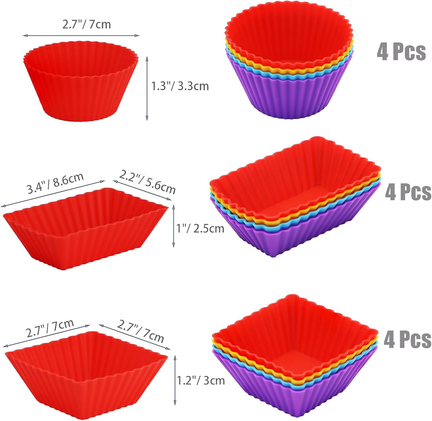 Paquete de 12 forros de silicona para magdalenas, tazas reutilizables para hornear muffins, molde de silicona de grado alimenticio, divisor de