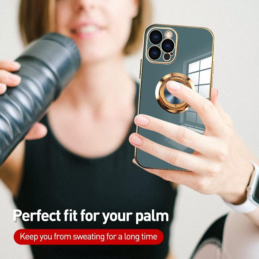 OOK Funda compatible con iPhone 13 Pro con soporte para anillo, protección completa para lente de cámara, chapado en oro rosa, 360, soporte de