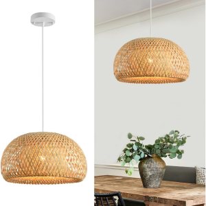 hualuosi Lámpara colgante tejida de bambú, 14.82 pulgadas, estilo costero de ratán tejido a mano, lámparas colgantes de mimbre bohemio para granja, hualuosi Lámpara colgante tejida de bambú, 14.82 pulgadas, estilo costero de ratán tejido a mano, lámparas colgantes de mimbre bohemio para granja,