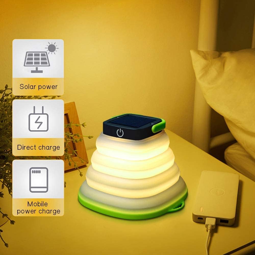 Lannado – Linterna de campamento LED con energía solar, impermeable, plegable, portátil, batería recargable (negro, luz cálida)