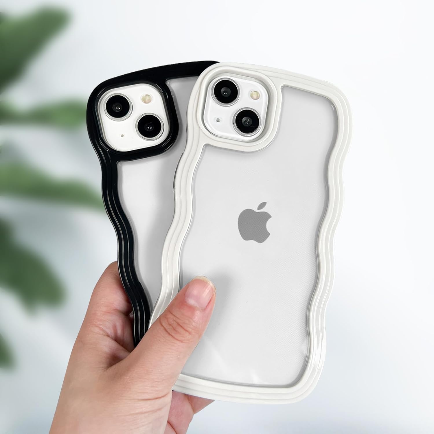 Anuck Funda para iPhone 13 con borde ondulado, diseño trasero transparente, agarre antideslizante, lindo marco ondulado y rizado, a prueba de