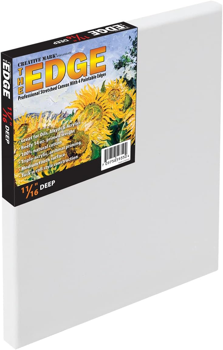 The Edge All Media Cotton – Lienzo estirado de lujo, lienzo de 1116 pulgadas de profundidad para acrílicos, óleos, acuarelas, pasteles, carbón y