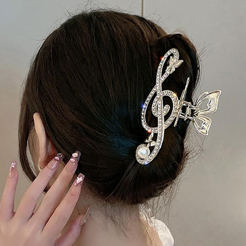 Clip de pelo grande de lujo, clip de garra de diseño único de nota musical G Clef  Accesorios para el cabello para niñas  Clip de fiesta de regalo